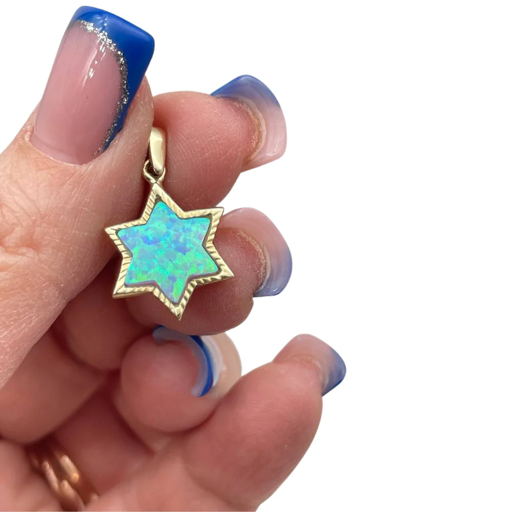 14k Gold Opal Star of David Pendant - Image 3