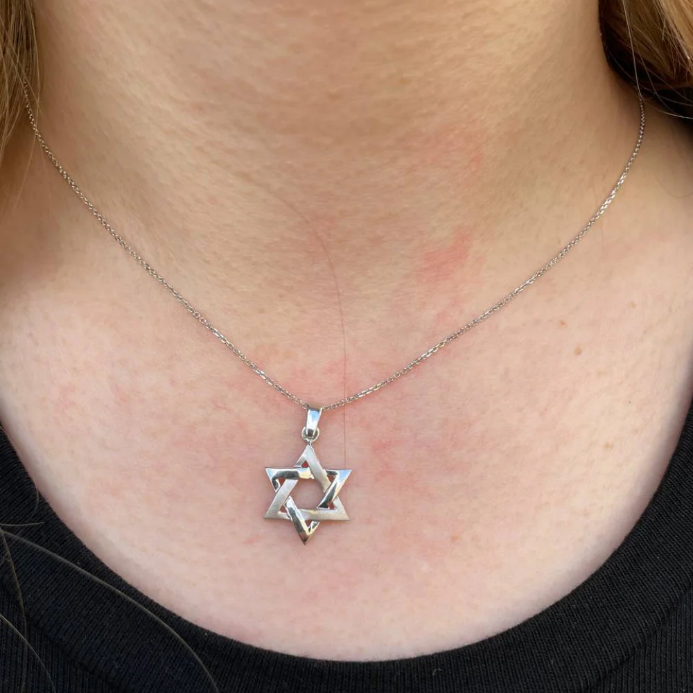 14K White Gold Brushed Star of David Pendant - Image 2