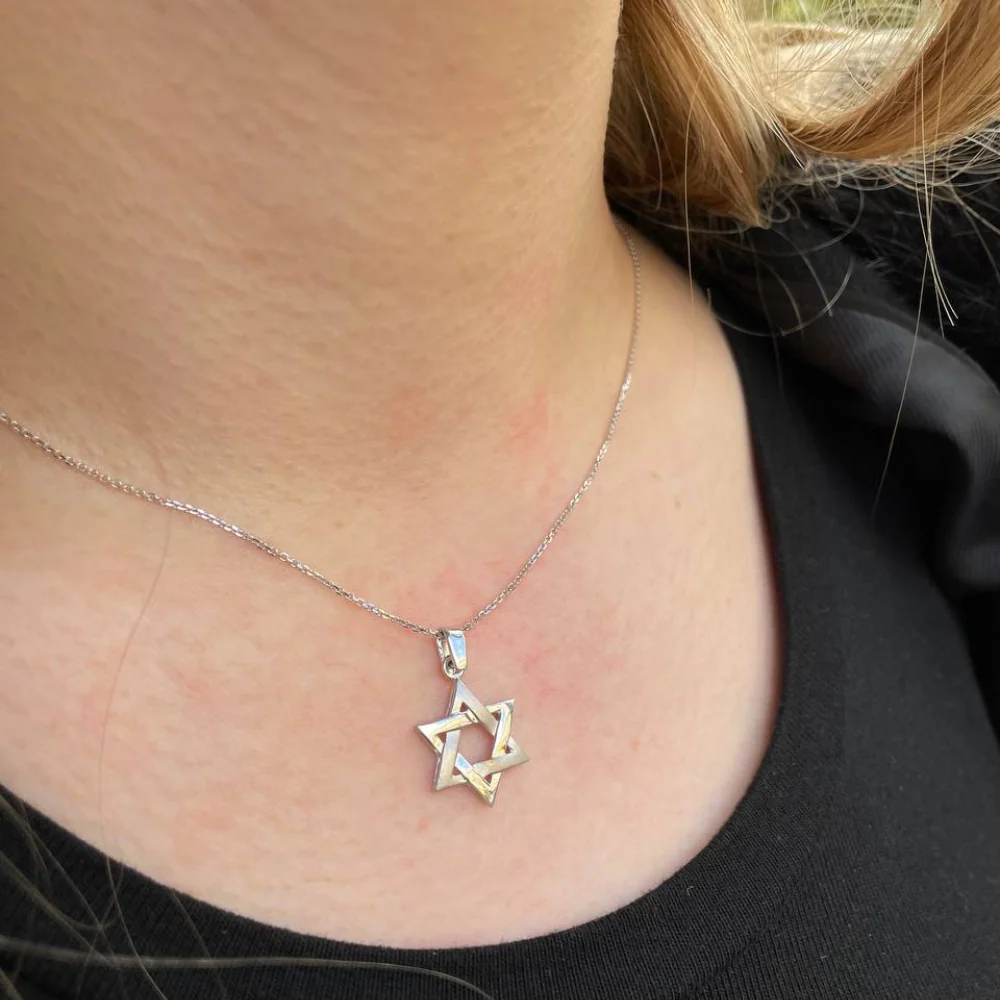 14K White Gold Brushed Star of David Pendant - Image 3