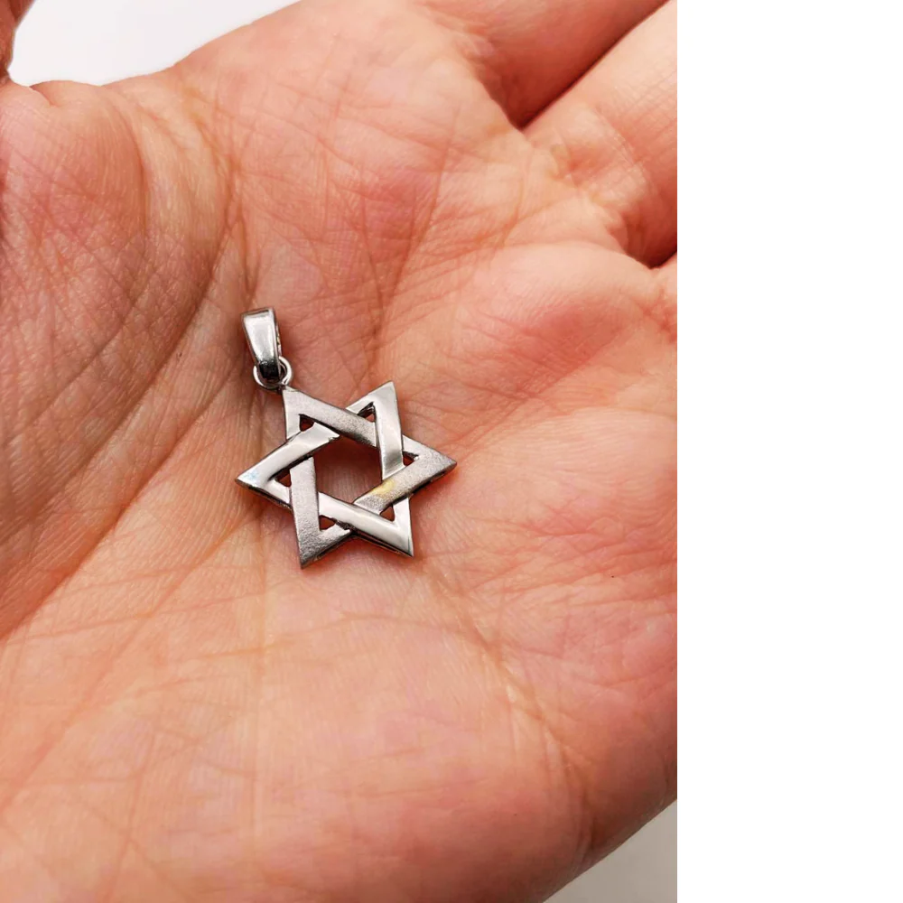 14K White Gold Brushed Star of David Pendant - Image 6