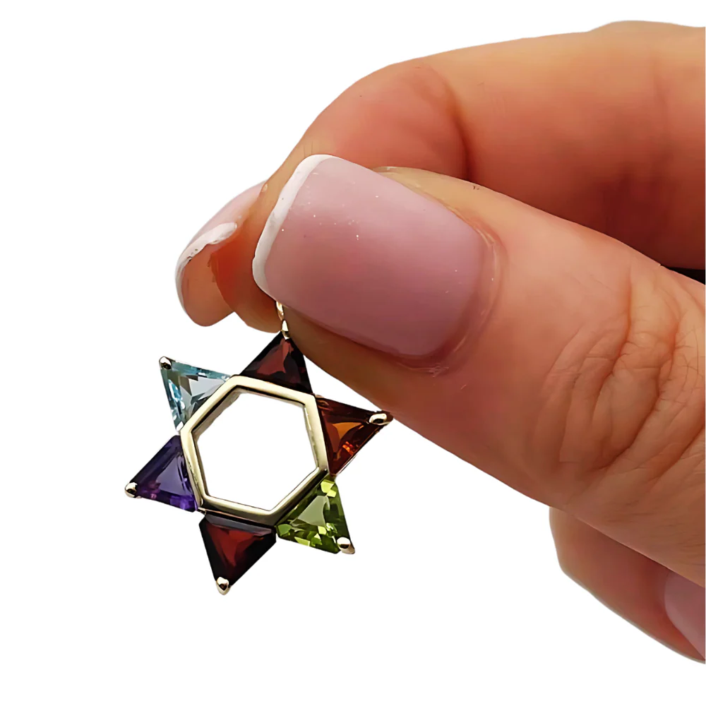 Colorful Gemstones Star of David Pendant in 14K Gold - 21 mm - Image 2
