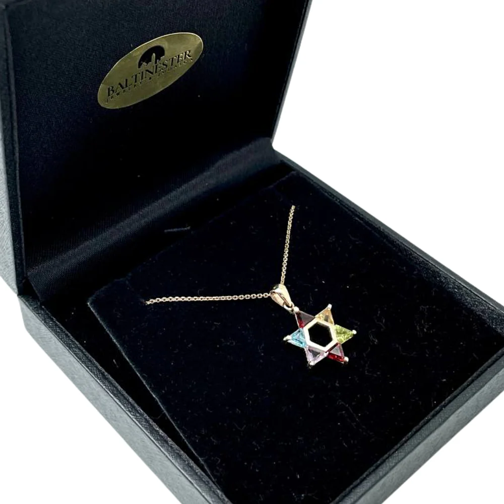 Colorful Gemstones Star of David Pendant in 14K Gold - 18 mm - Image 7