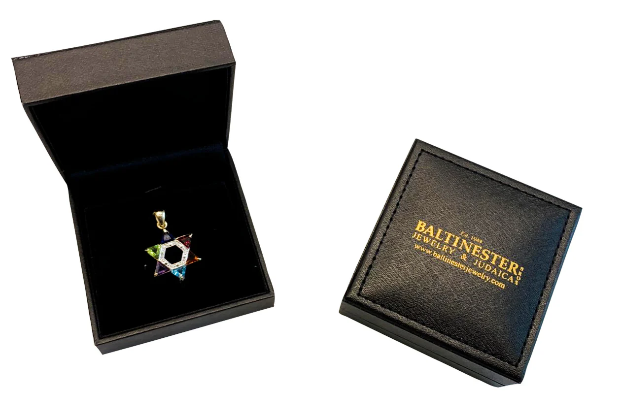 14k Gold and Diamond Multicolored Star of David Pendant - Image 4