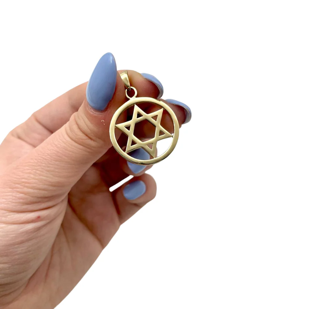 Classic 14k Gold Star of David Round Pendant - Image 2