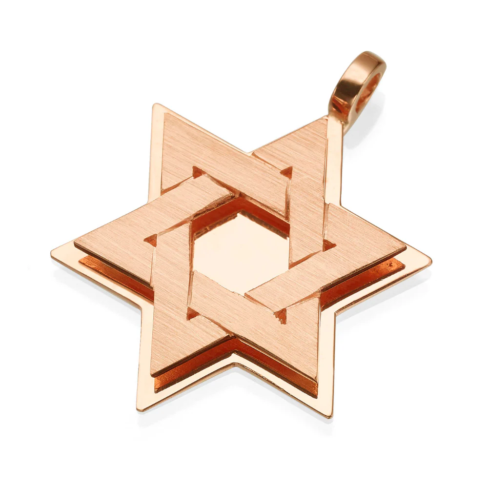 18K Gold Dual Layered Brushed Star of David Pendant - Image 5