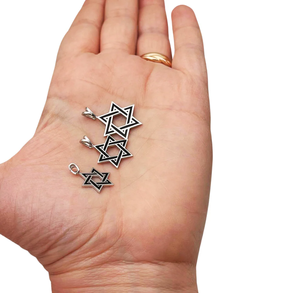 Star of David Pendant in 14K White Gold with Black Enamel - Image 4