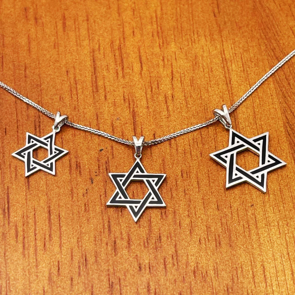 Star of David Pendant in 14K White Gold with Black Enamel - Image 5