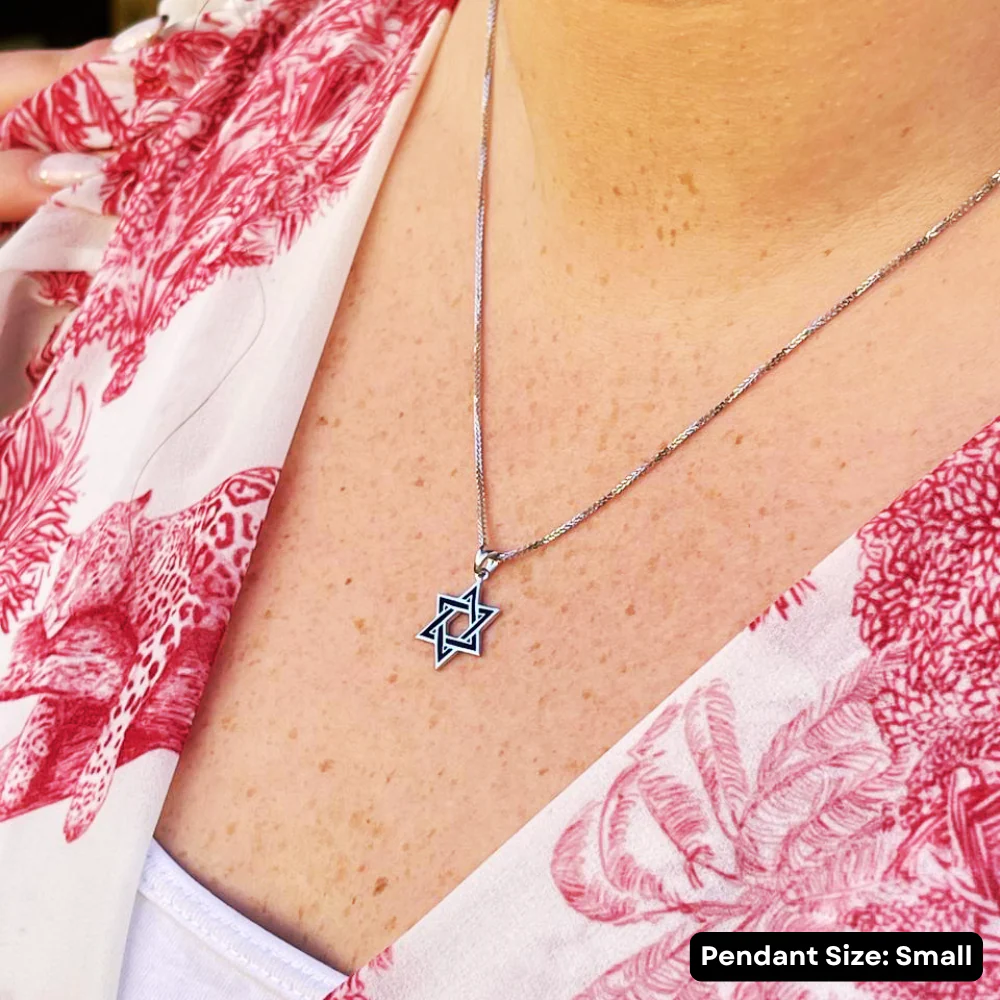 Star of David Pendant in 14K White Gold with Black Enamel - Image 7