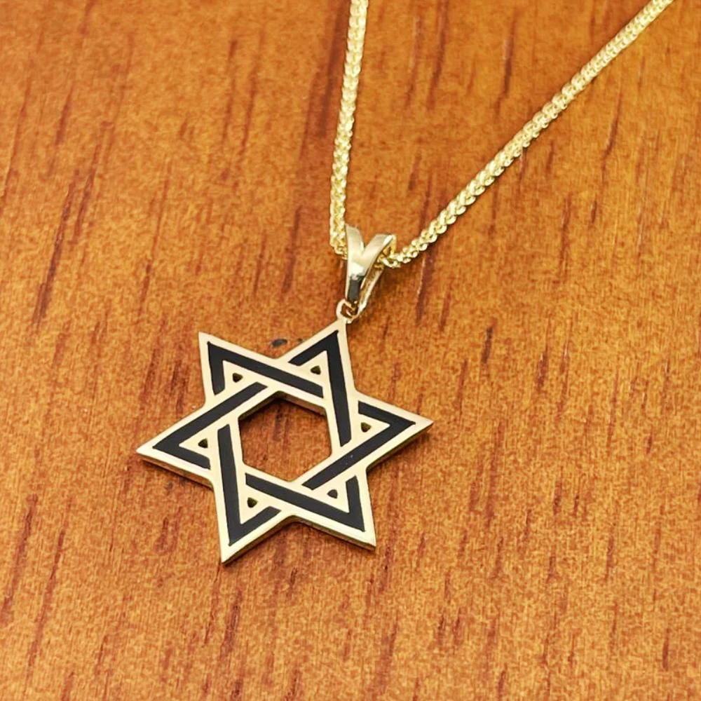 Star of David Pendant in 14K Yellow Gold with Black Enamel - Image 2