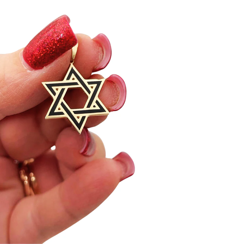 Star of David Pendant in 14K Yellow Gold with Black Enamel - Image 5