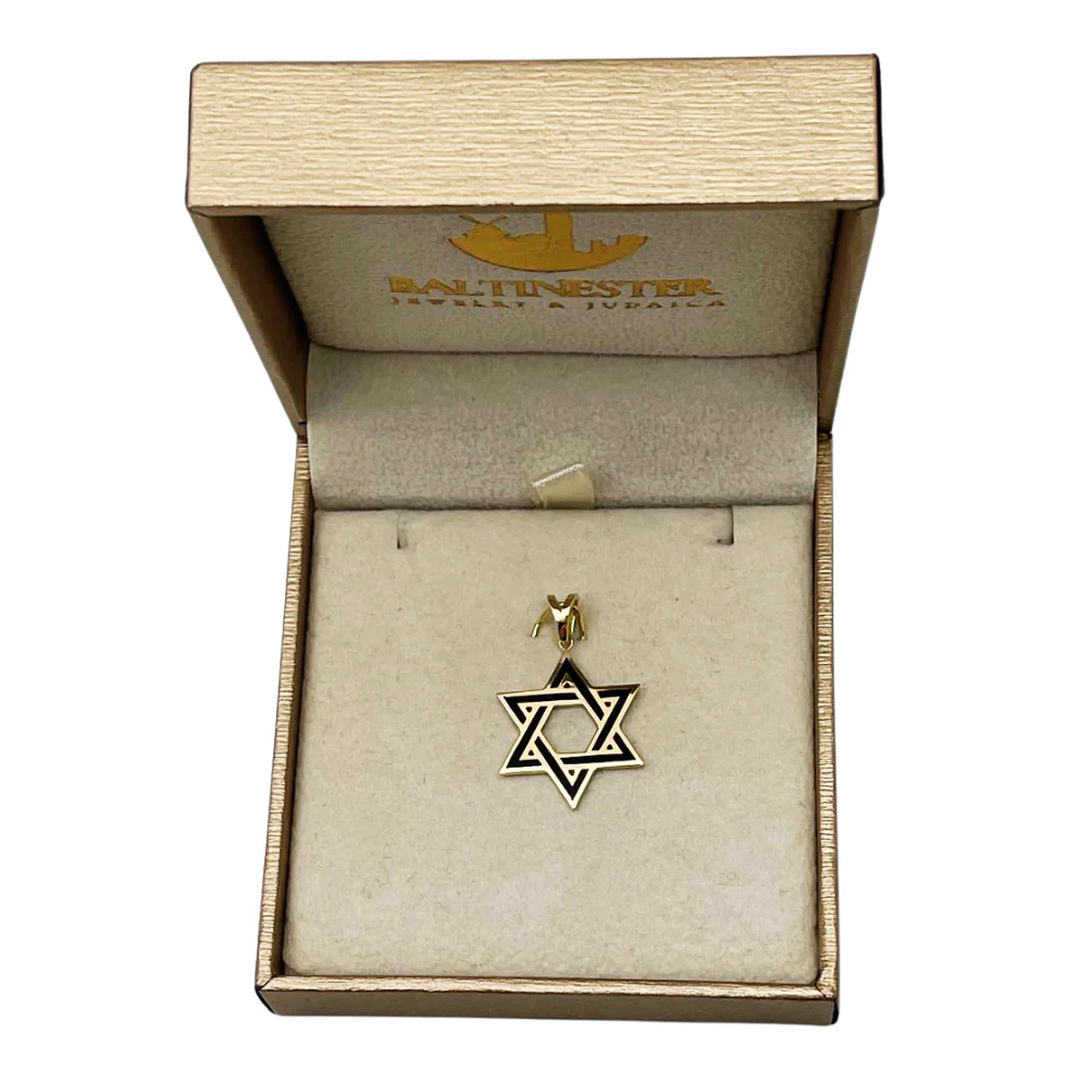 Star of David Pendant in 14K Yellow Gold with Black Enamel - Image 9