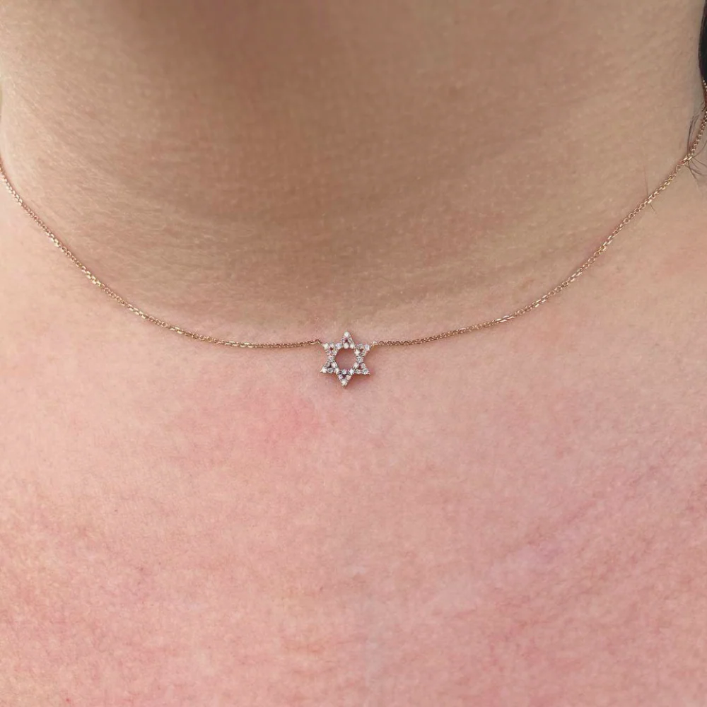 Diamond Star of David Linked Necklace in 14K Gold - Petite - Image 3