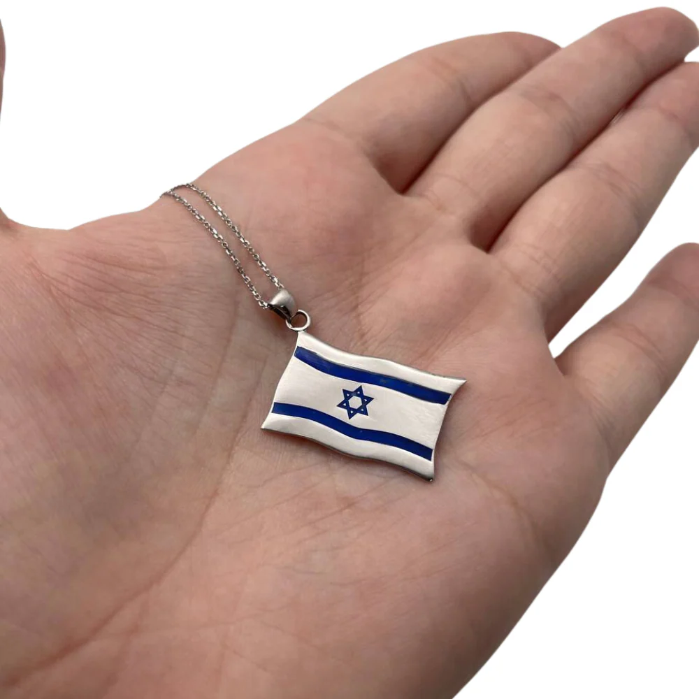 Israel Flag Pendant in 14K White Gold and Blue Enamel - Image 4