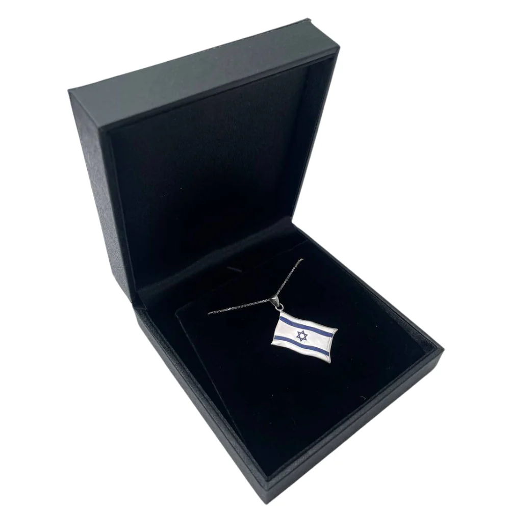 Israel Flag Pendant in 14K White Gold and Blue Enamel - Image 5