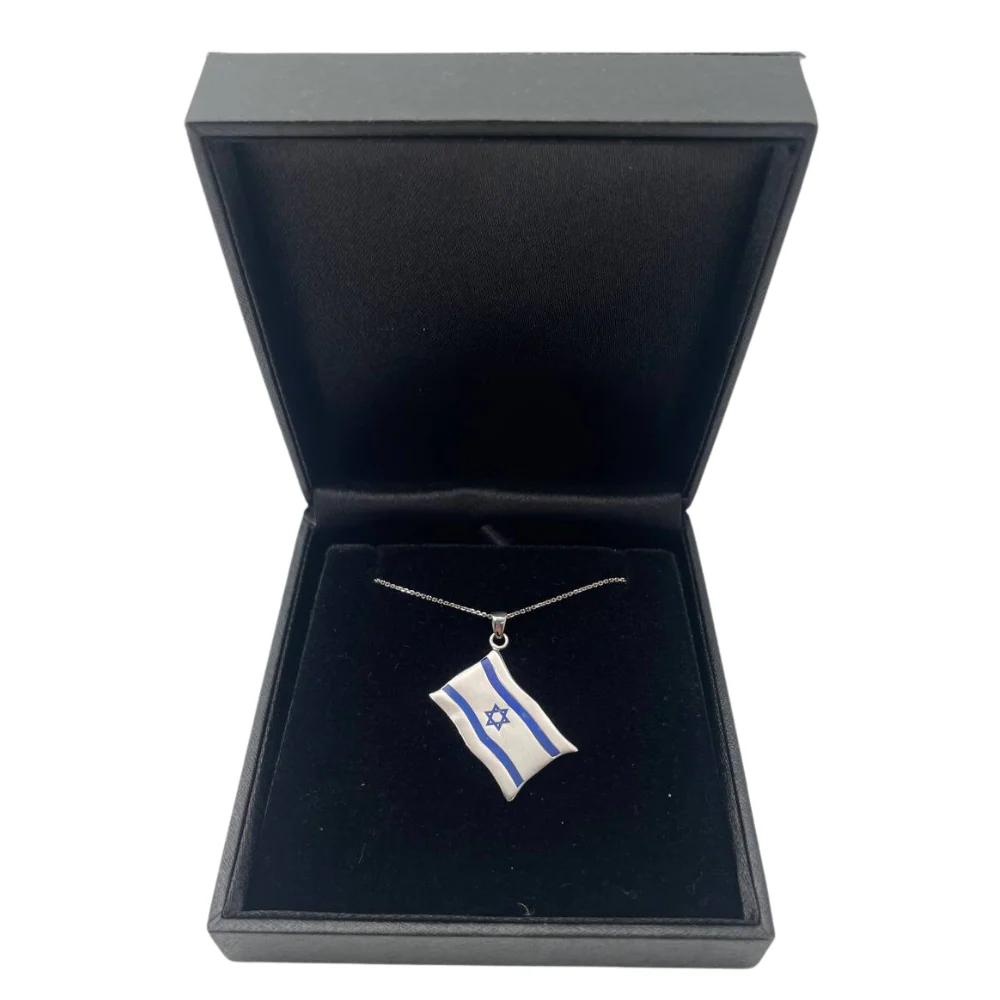 Israel Flag Pendant in 14K White Gold and Blue Enamel - Image 6