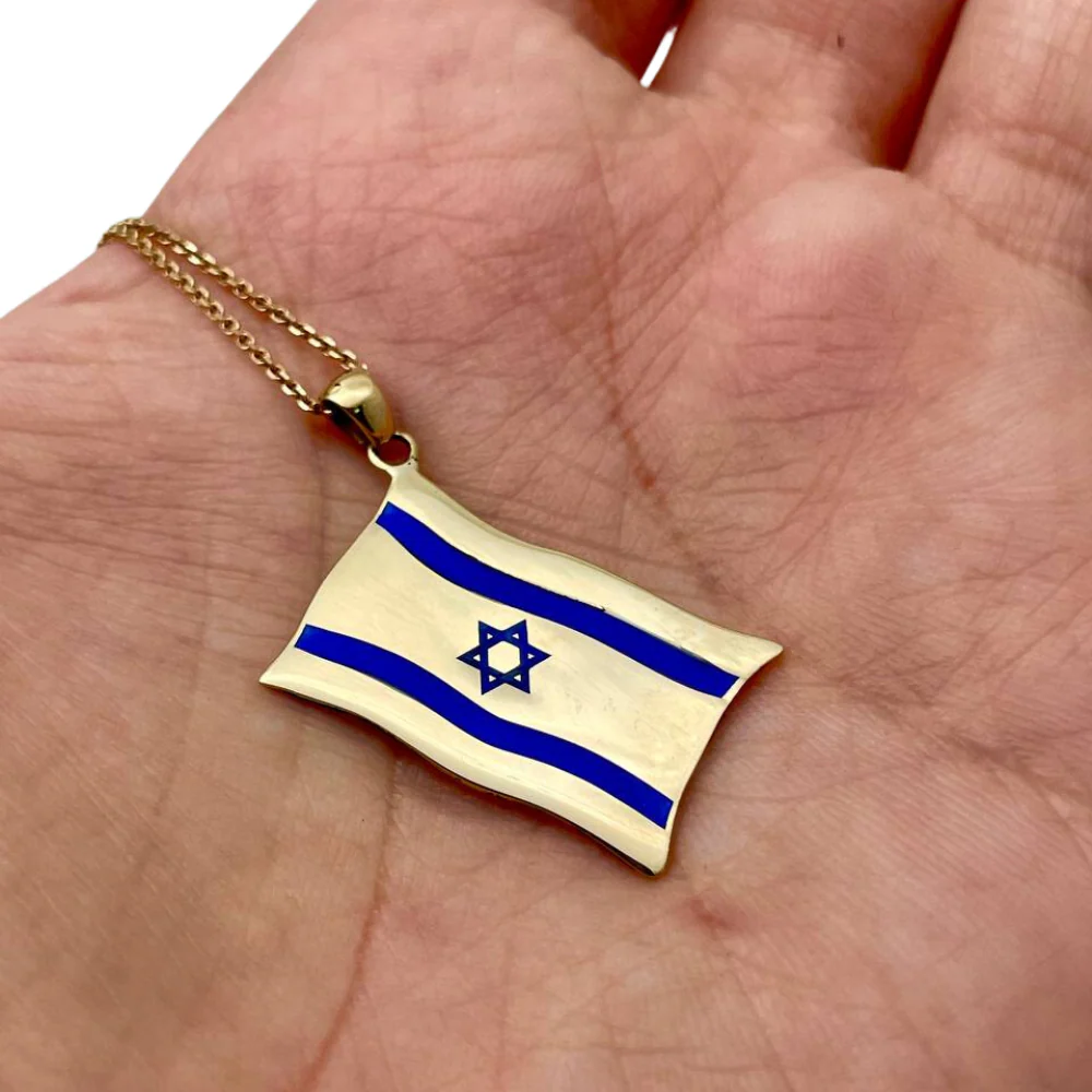 Israel Flag Pendant in 14K Gold and Blue Enamel - Image 3