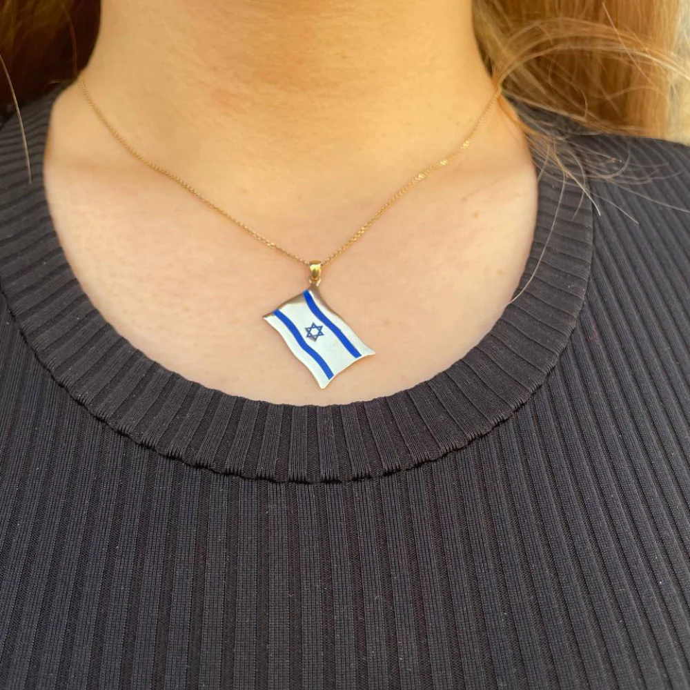 Israel Flag Pendant in 14K Gold and Blue Enamel - Image 4