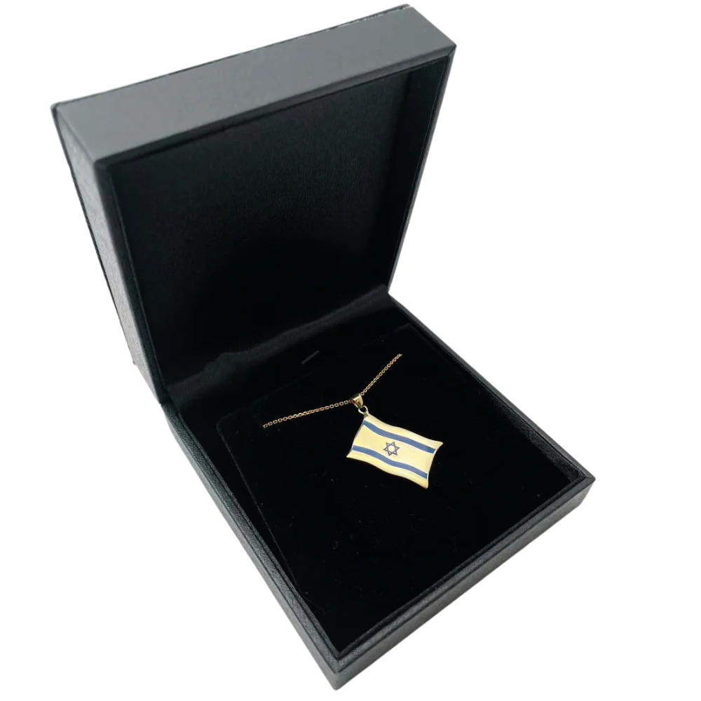 Israel Flag Pendant in 14K Gold and Blue Enamel - Image 7
