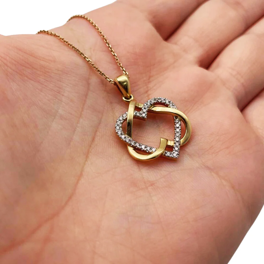 Intertwined Hearts Star of David Diamond 14K Gold Pendant - Image 2