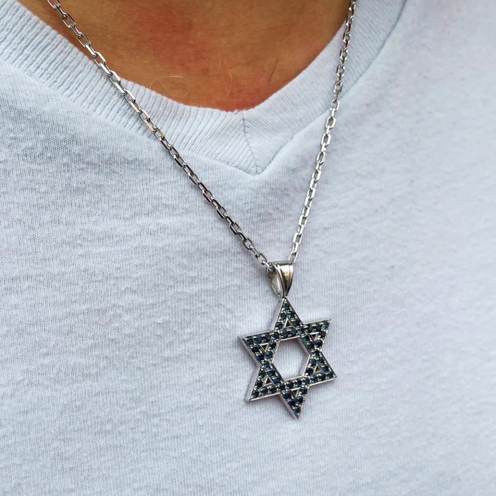 Star of David Pendant with Sapphires in 14K Gold - Large - Image 7