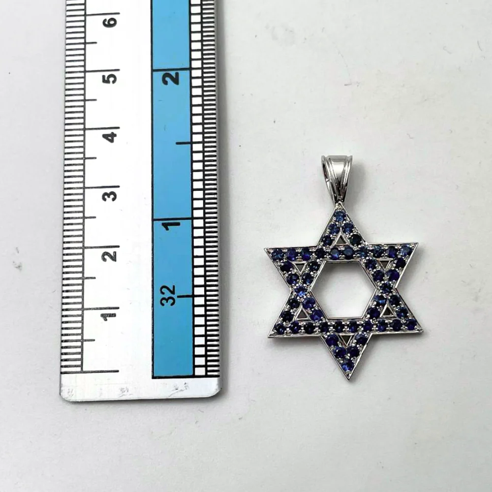 Star of David Pendant with Sapphires in 14K Gold - Large - Image 9