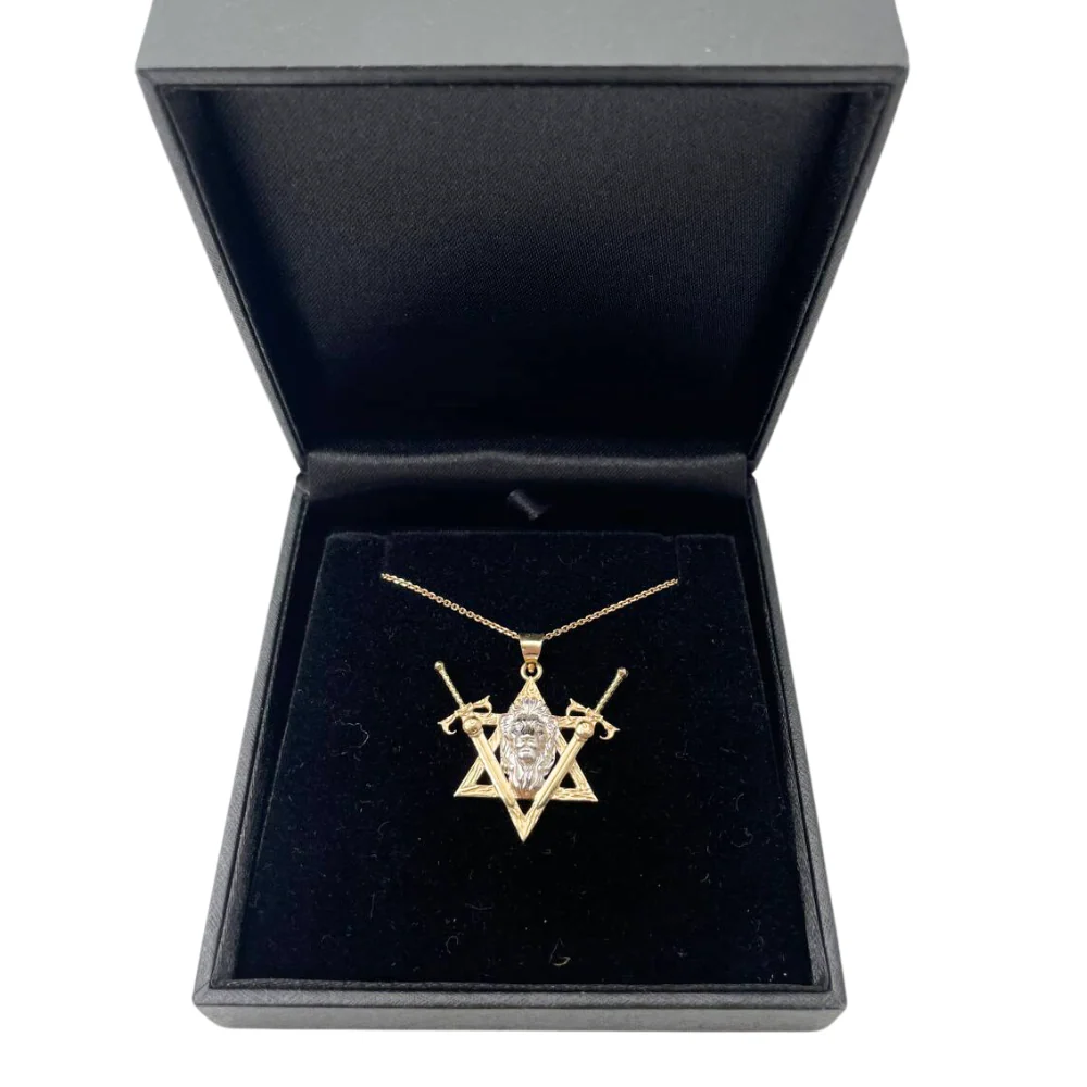 Two Swords Pendant with Lion of Judah and Star of David in 14K Gold - Image 6