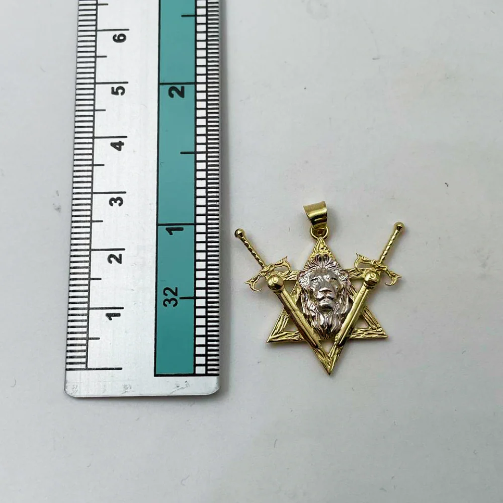 Two Swords Pendant with Lion of Judah and Star of David in 14K Gold - Image 7