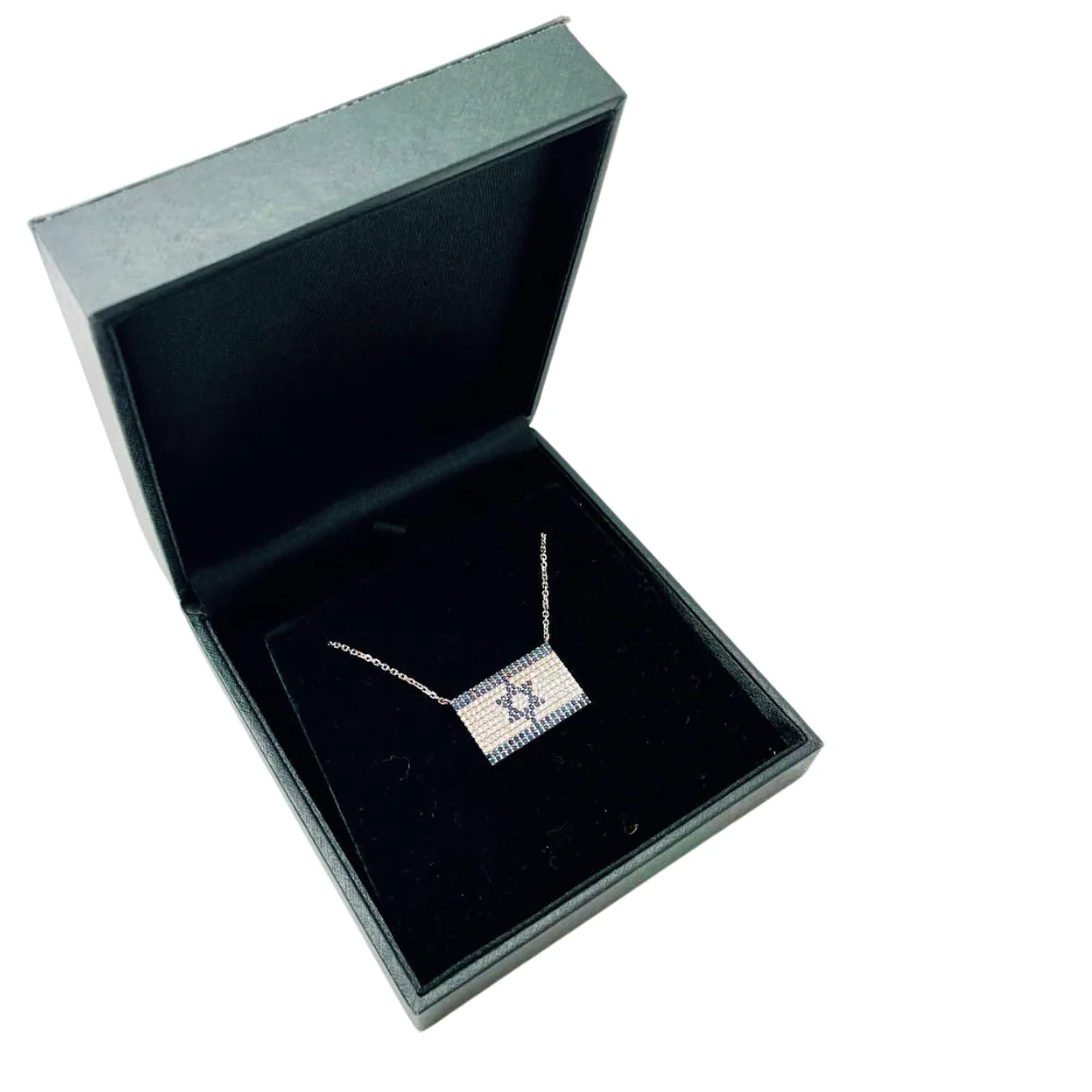 Israeli Flag Necklace in 14K White Gold with Diamonds and Blue Sapphires - Image 8