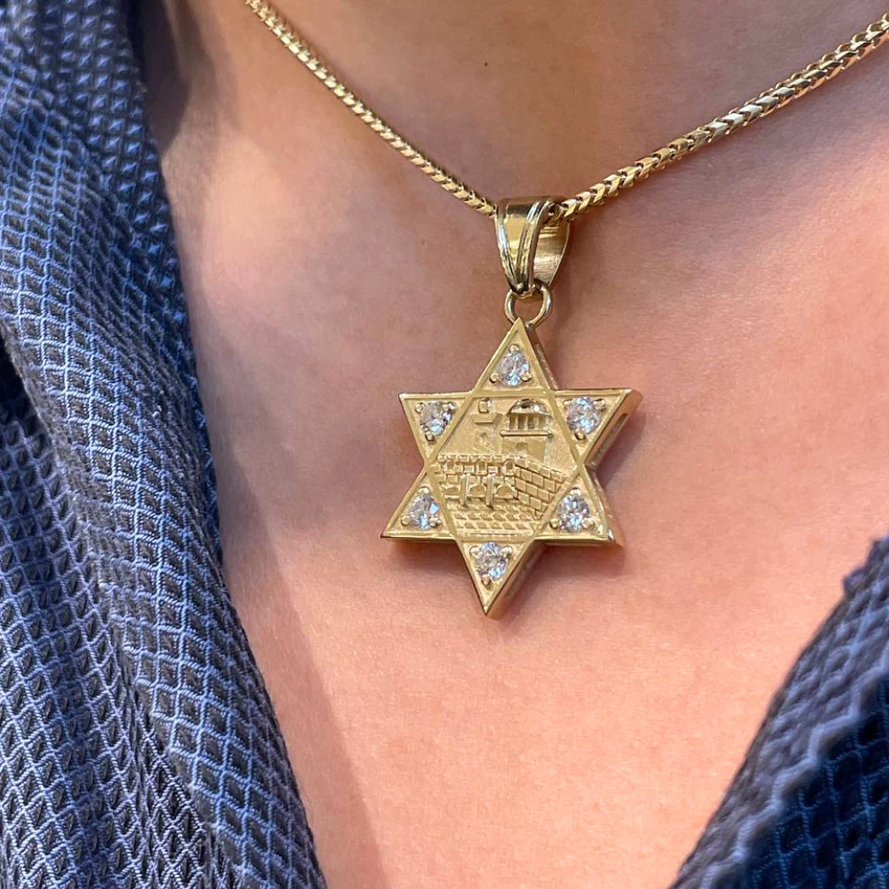 Diamond Jerusalem Wall Star of David Pendant in 14K Gold - Image 6