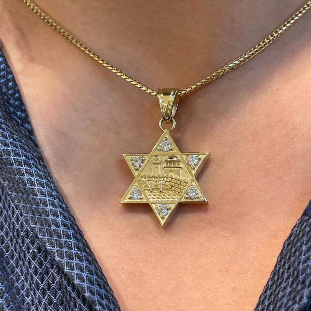 Diamond Jerusalem Wall Star of David Pendant in 14K Gold - Image 7