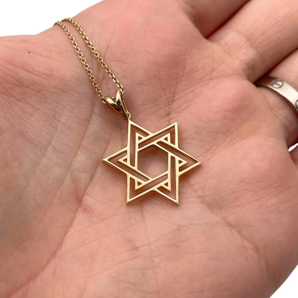 Star of David Double Outline Interwoven Pendant in 14K Gold - Image 2