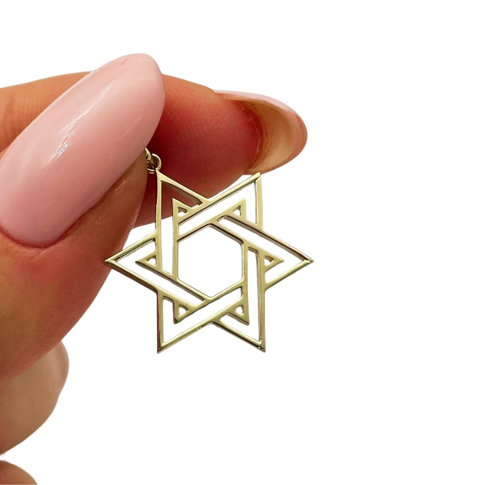 Star of David Double Outline Interwoven Pendant in 14K Gold - Image 3