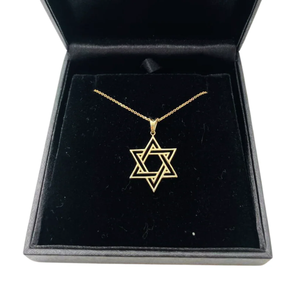 Star of David Double Outline Interwoven Pendant in 14K Gold - Image 4