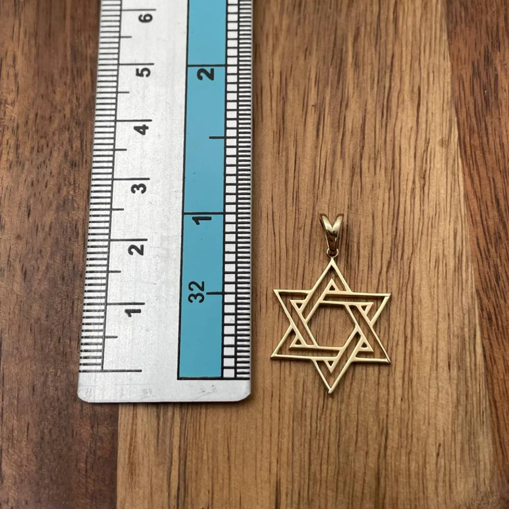 Star of David Double Outline Interwoven Pendant in 14K Gold - Image 5