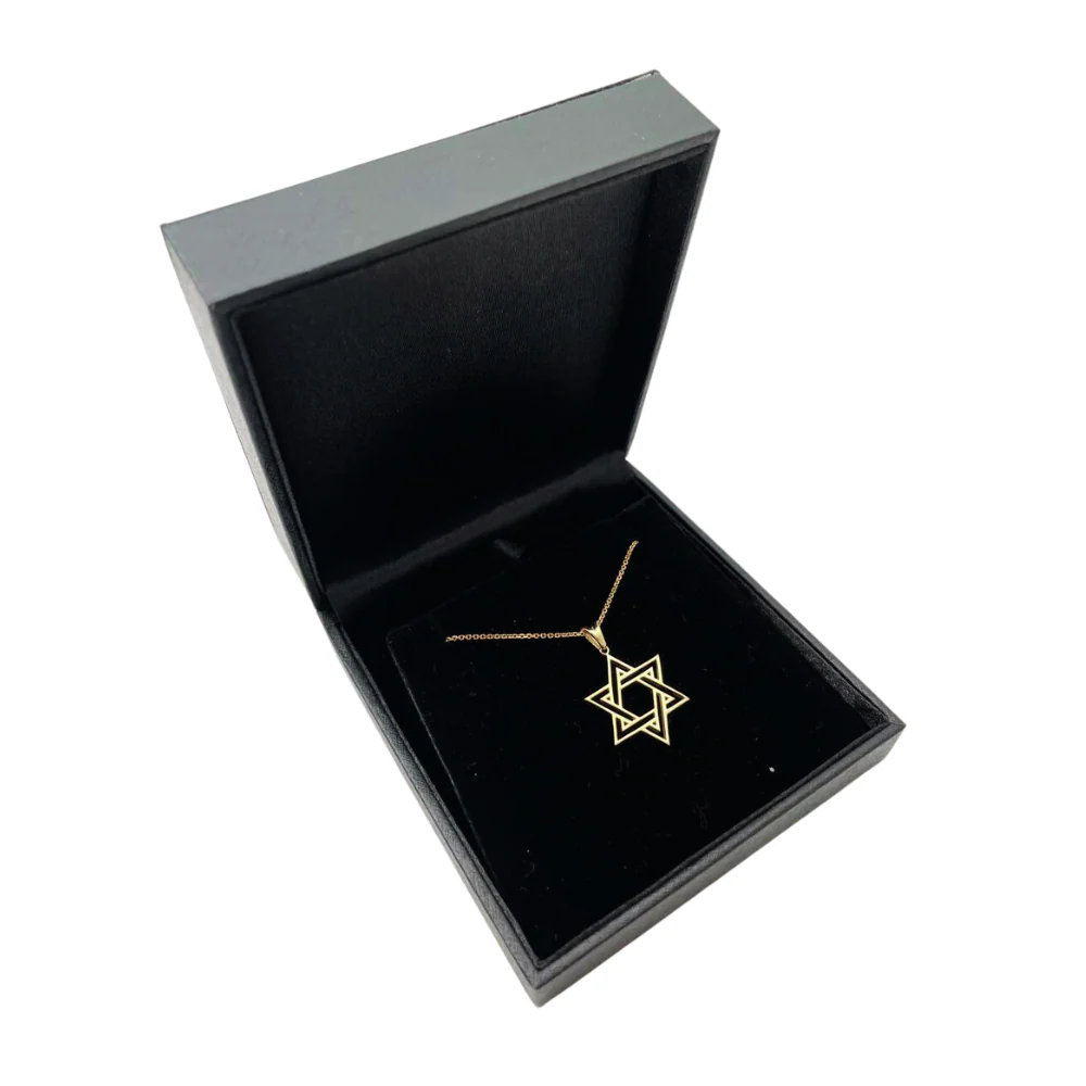Star of David Double Outline Interwoven Pendant in 14K Gold - Image 6