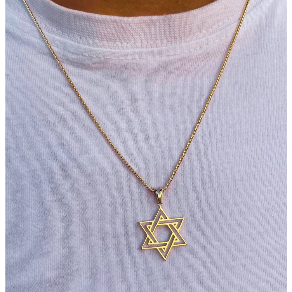 Star of David Double Outline Interwoven Pendant in 14K Gold - Image 8