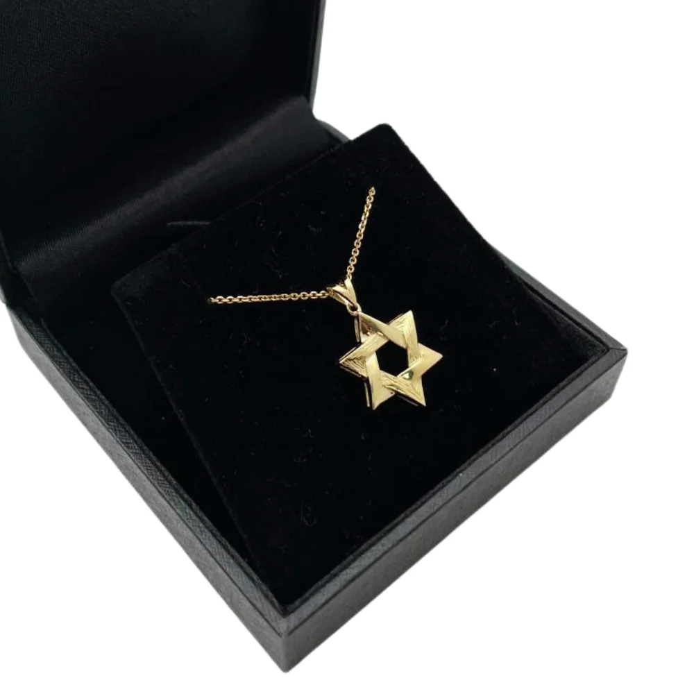 Modern Star of David Pendant in 14K Gold Semi Textured Interwoven Style - Image 8