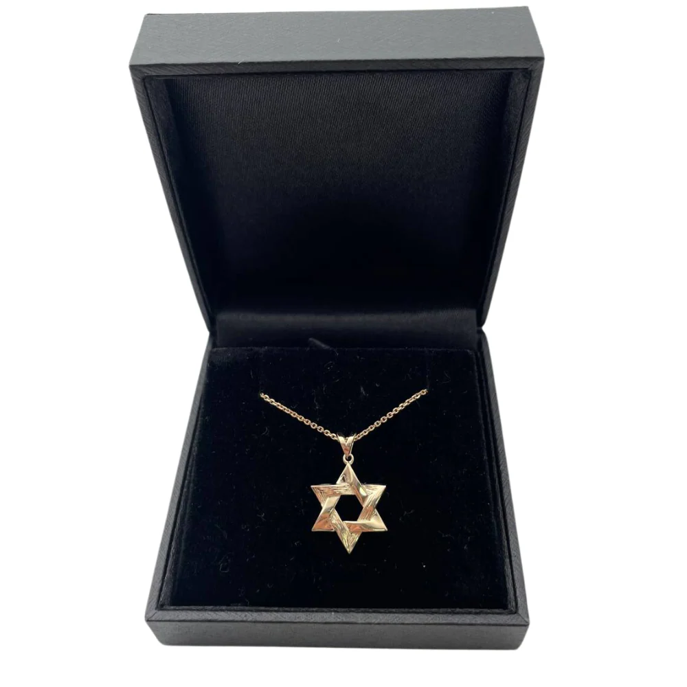 Modern Star of David Pendant in 14K Gold Semi Textured Interwoven Style - Image 9