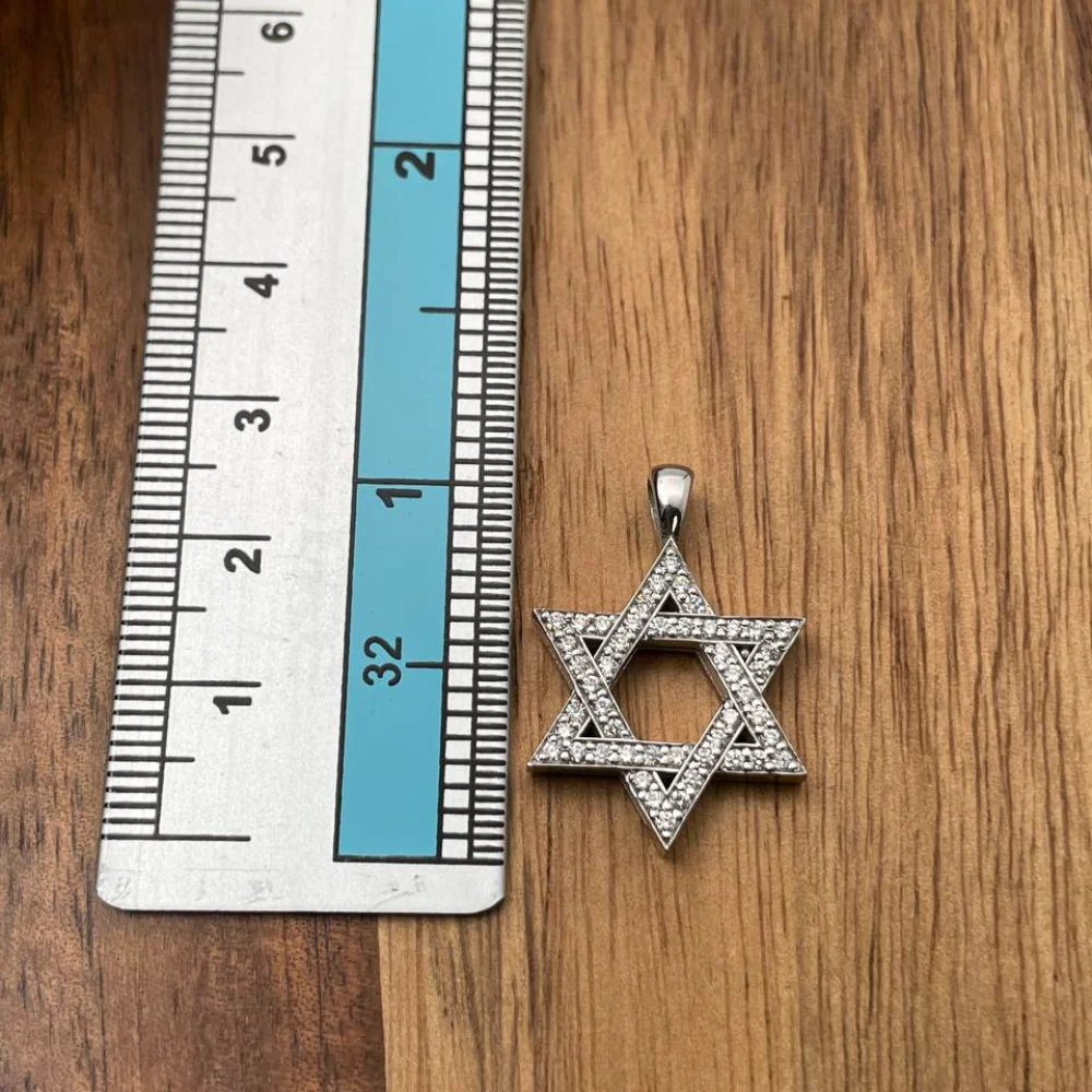 Classic Diamond Star of David Pendant in 18k White Gold - Image 4