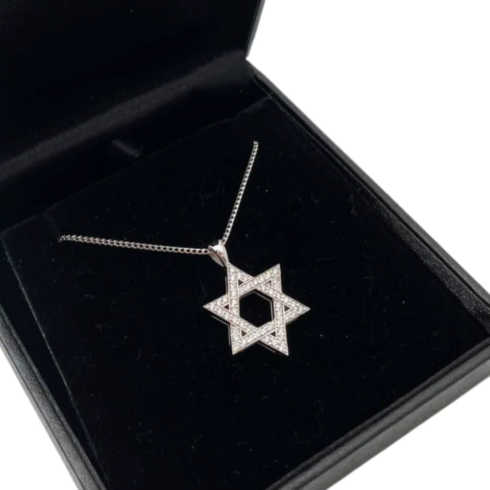 Classic Diamond Star of David Pendant in 18k White Gold - Image 7