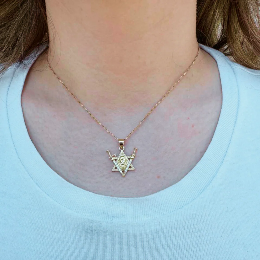 Victory Swords Lion of Judah and Star of David Pendant in 14K Gold and Diamonds - Image 2