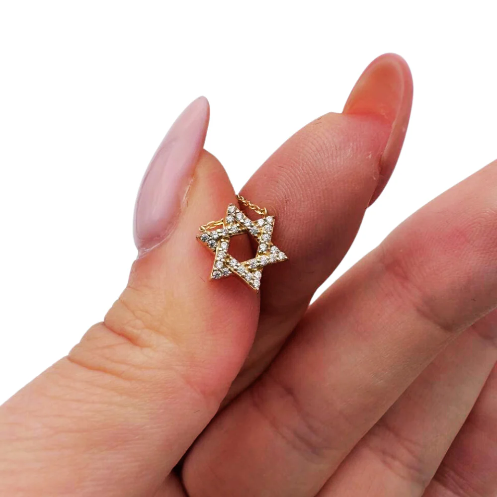 Diamond Star of David Necklace in 14K Gold - 10 mm - Image 3