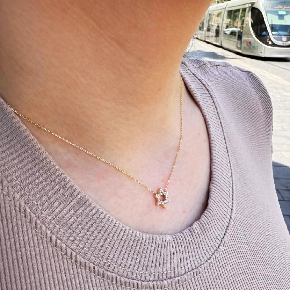 Diamond Star of David Necklace in 14K Gold - 10 mm - Image 6