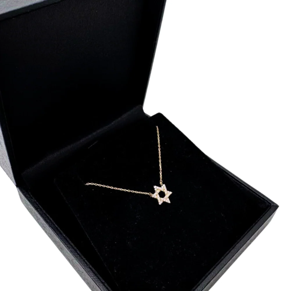 Diamond Star of David Necklace in 14K Gold - 10 mm - Image 7