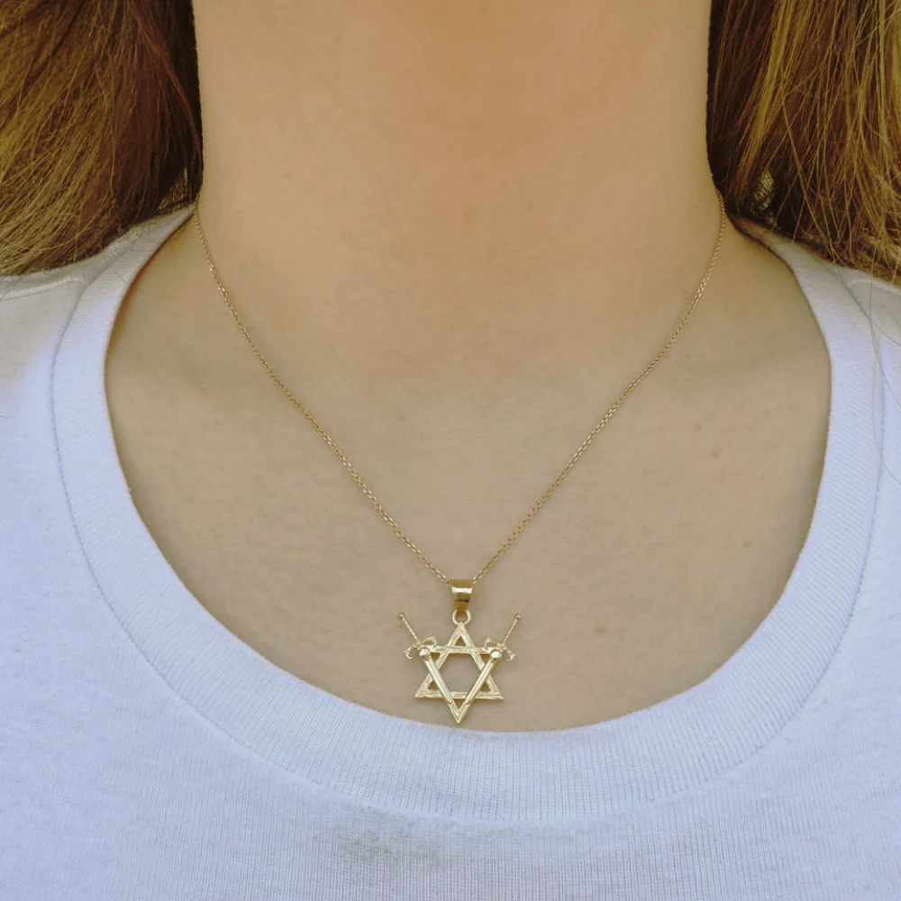 Victory Swords and Star of David Pendant in 14K Gold - Image 5