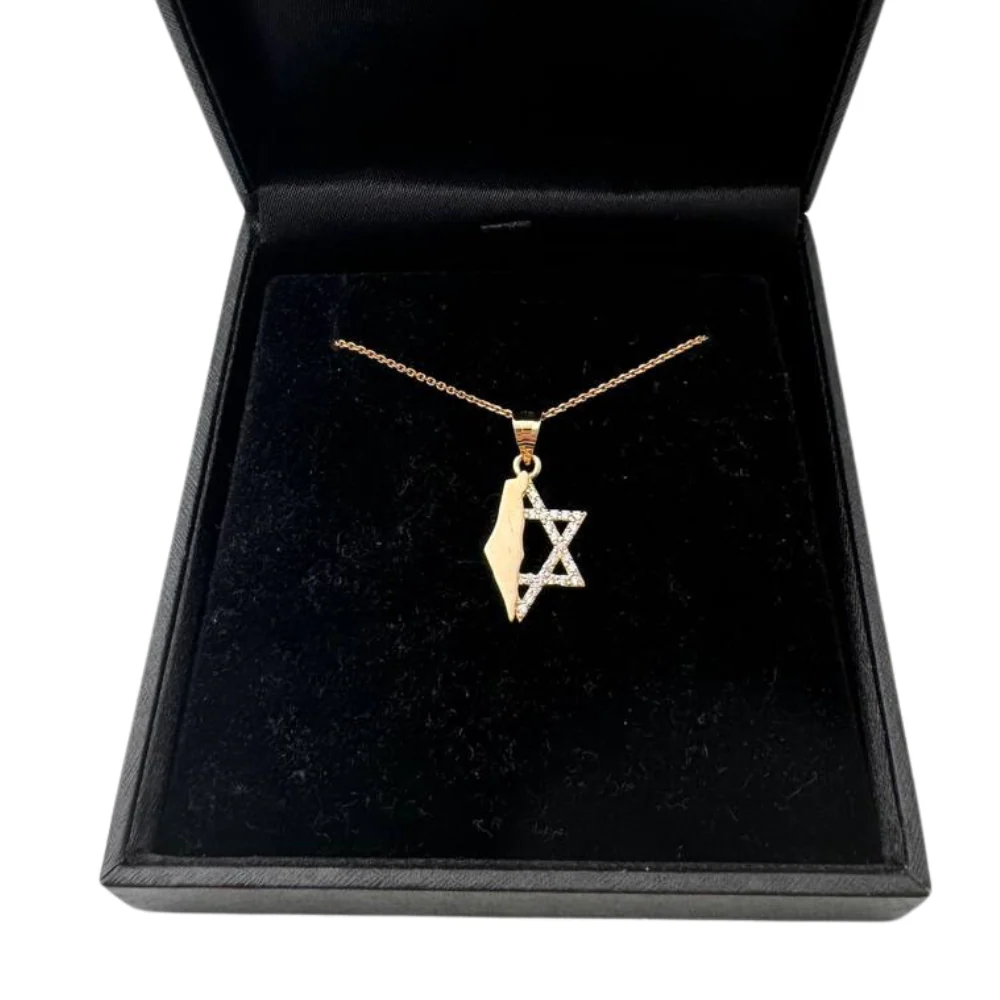 Israel Map with Star of David in 14K Gold Pendant with CZ - Image 7