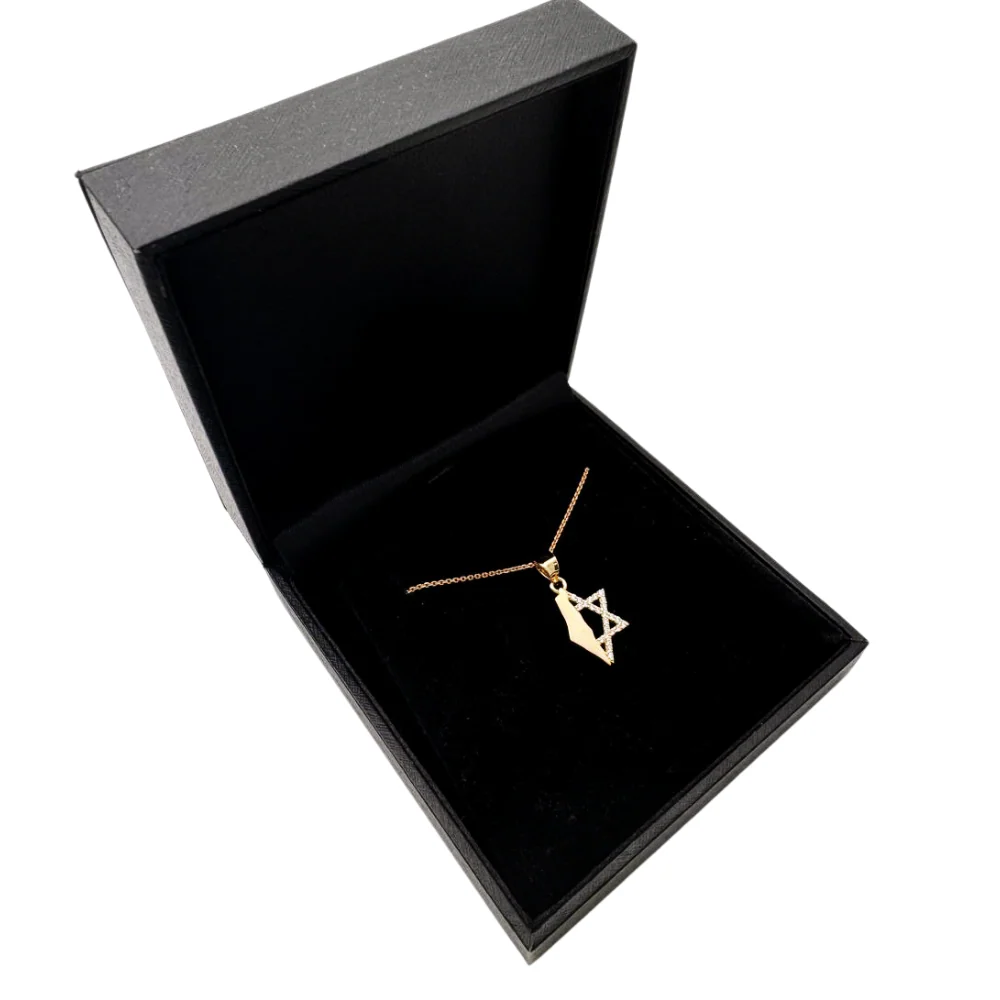 Israel Map with Star of David in 14K Gold Pendant with CZ - Image 8
