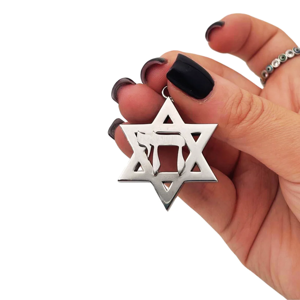 Heavyweight Large Star of David and Chai Pendant in 14k Gold for Men - Image 2