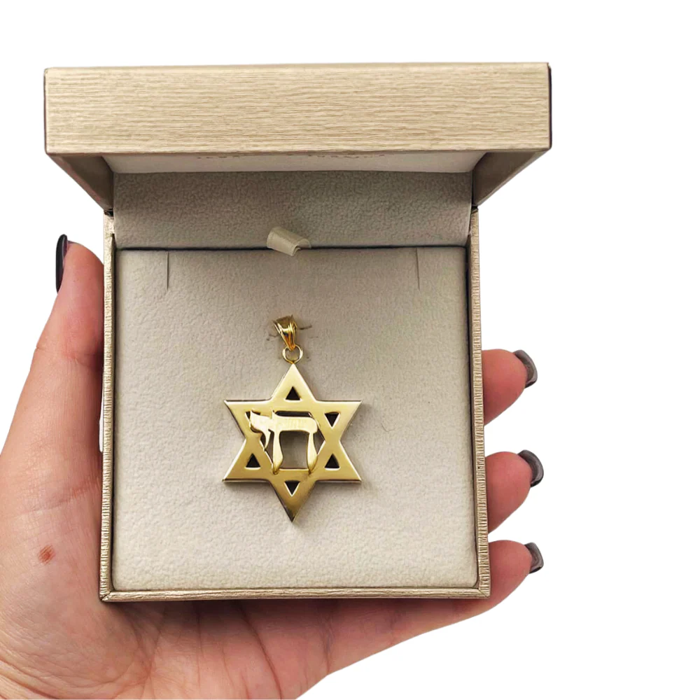 Heavyweight Large Star of David and Chai Pendant in 14k Gold for Men - Image 7