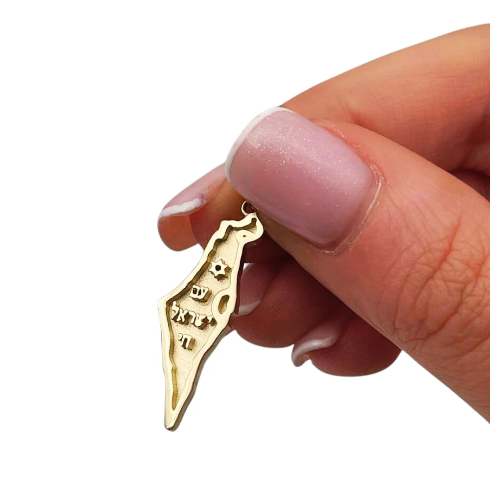 Star of David, Am Israel Chai in Map of Israel Pendant - 14K Gold - Image 2